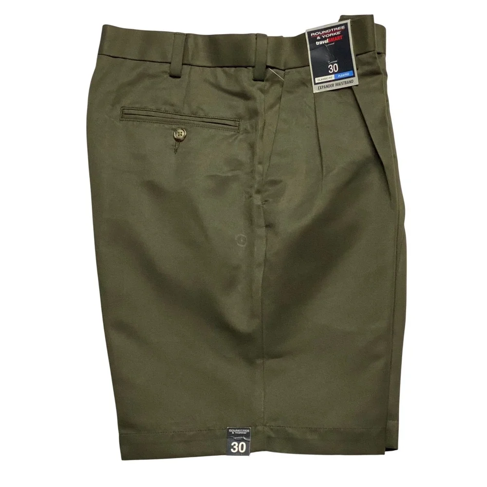 Roundtree & Yorke Travel Smart Mens Pleated Shorts‎ Expander Waistband 30 NWT